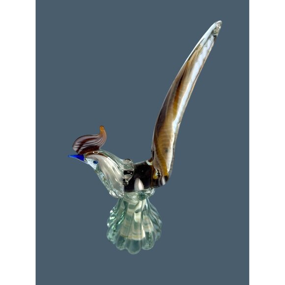 Murano Mid-Century Handblown Art Glass Pheasant Figurine 9" Amber Brown & Clear - Picture 3 of 10